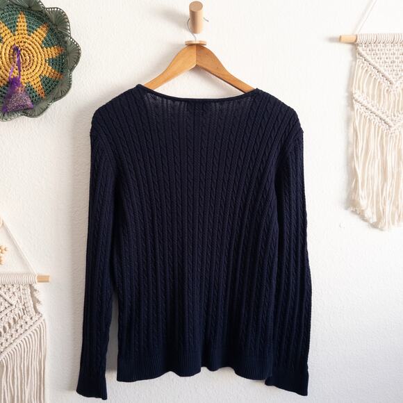 Talbots Navy V-Neck Pima Cotton Pullover Sweater Size Medium - Picture 3 of 6